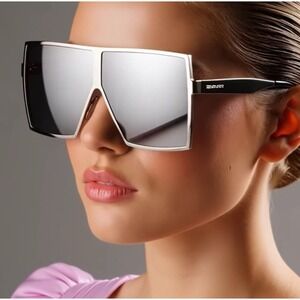 XL Women Oversized Sunglasses Vintage Jackie O Fashion Style Square Frame Silver
